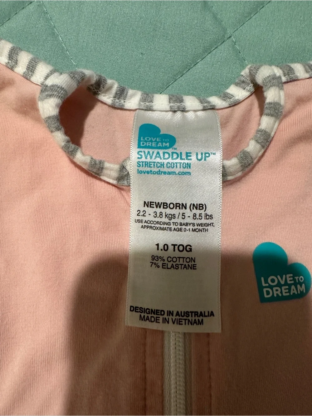 Love to Dream Pink Swaddle Sleep Sack with Grey Stripe Trim
